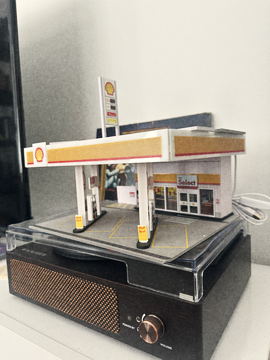 The miniature gas station from the forecourt side