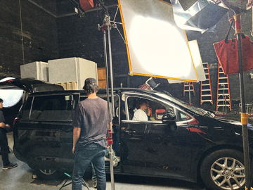 Lighting the picture car through a large diffusion frame